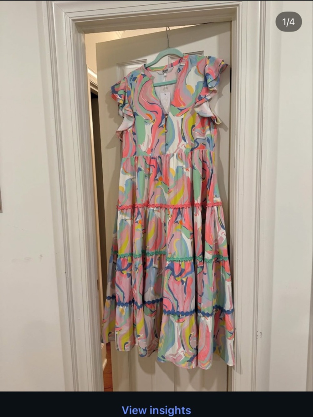 CROSBY by Mollie Burch Multicolor Swirl Midi Dress in Pink, Blue, Green, Yellow